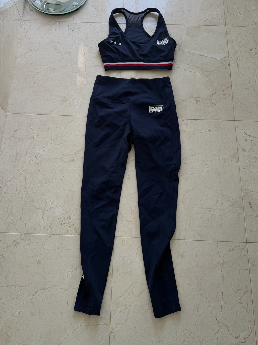 F45 Navy High-Rise Performance Leggings with matching bra top